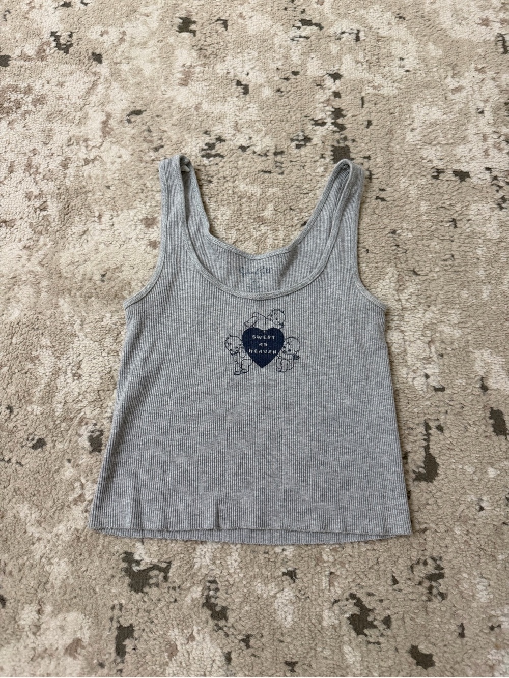 John Galt Gray Sweet As Heaven Ribbed Tank Top One Size